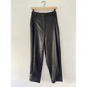 Tibi Black Pleated Front Trousers Liquid Drape Wide Leg Tapered Balloon Pants 4